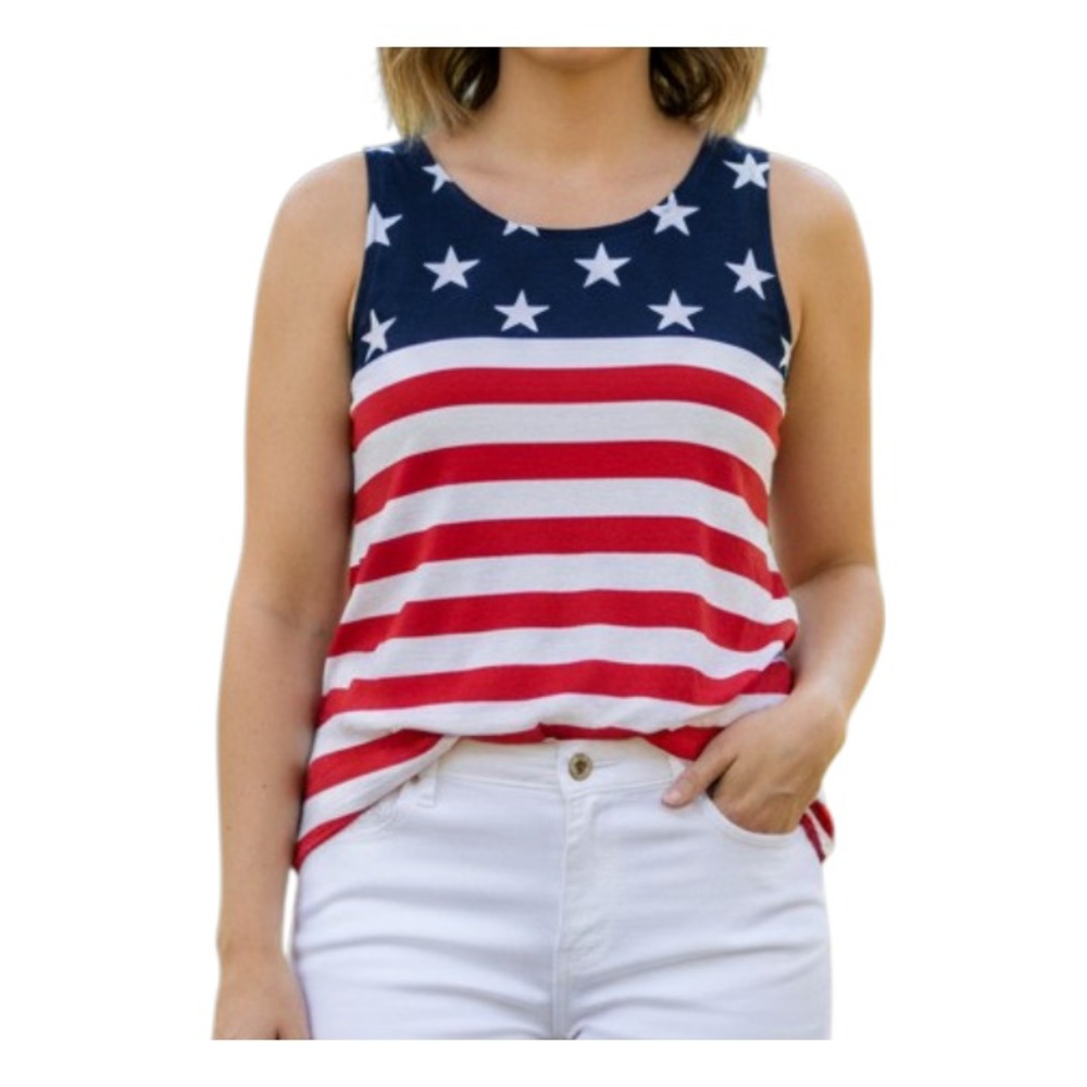 OLD NAVY LUXE Tank Top T-Shirt AMERICAN FLAG USA PATRIOTIC 4th of July SIZE S